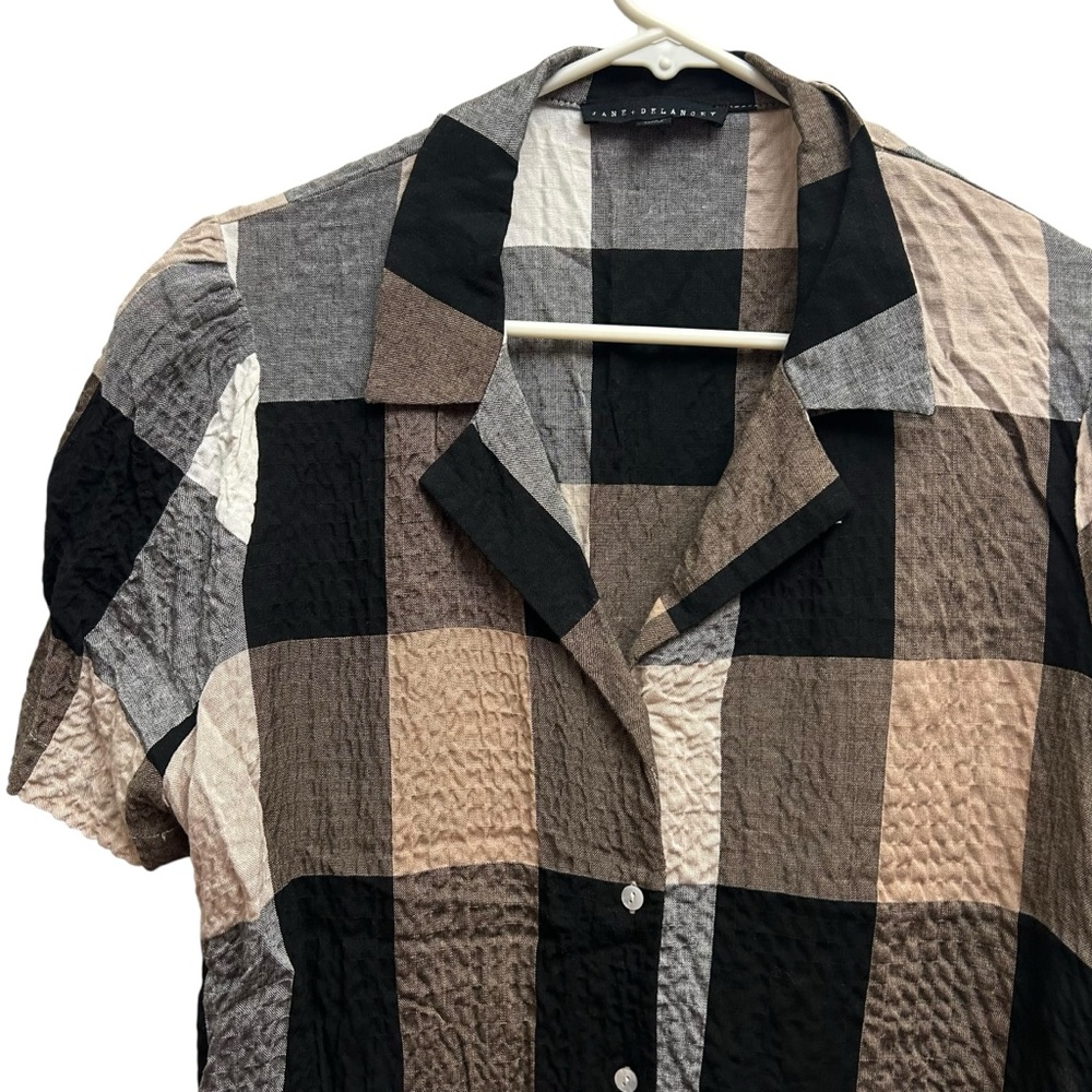 Jane and Delancey Plaid Textured Button Down Top